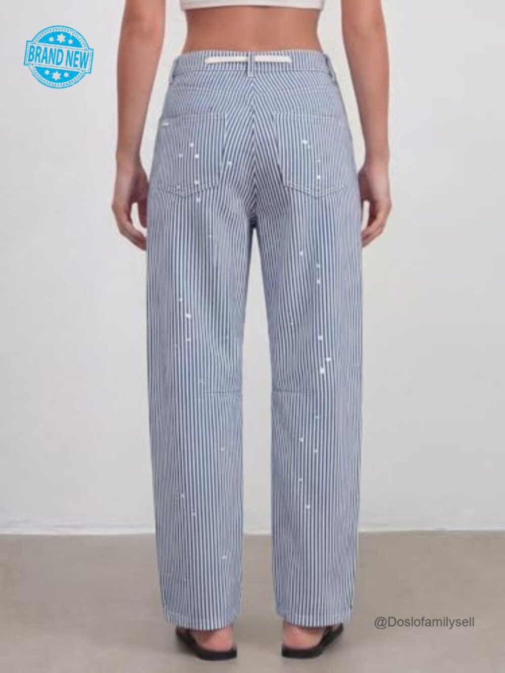 Women Striped Barrel Jeans Casual Loose Denim Wide Leg Baggy Mid Waist Y2k - Picture 2 of 7